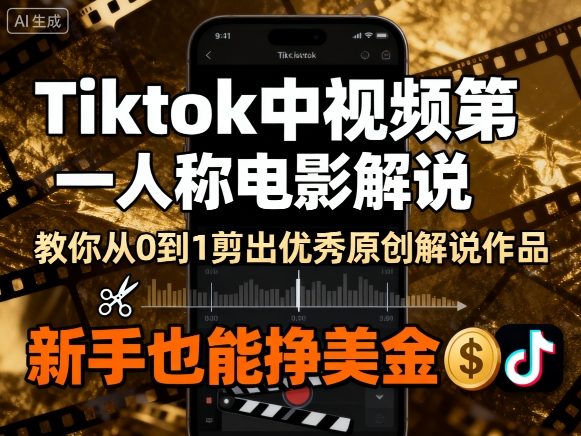 Tiktok中视频第一人称电影解说，教你从0到1剪出一个优秀的原创解说作品，新手也能挣美金-云创网