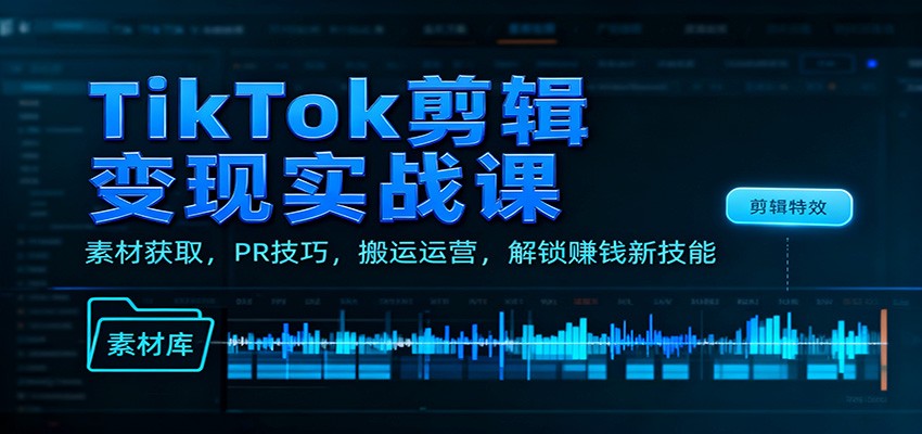 TikTok剪辑变现实战课：素材获取，PR技巧，搬运运营，解锁赚钱新技能-云创网