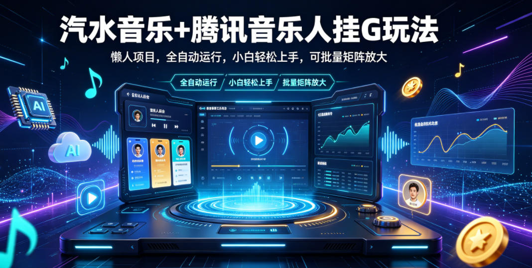汽水音乐+腾讯音乐人挂G玩法，懒人项目，全自动运行，小白轻松上手，可批量矩阵放大【揭秘】-云创网