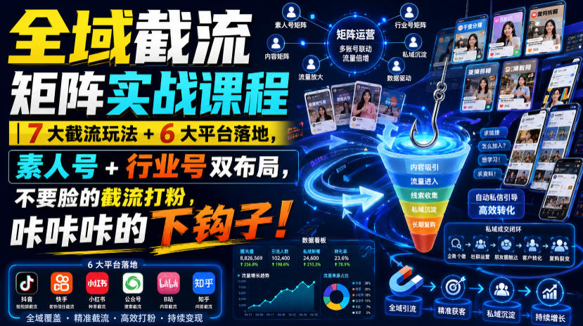 全域截流矩阵实战课程｜7大截流玩法+6大平台落地，素人号+行业号双布局，不要脸的截流打粉，咔咔咔的下钩子！-云创网