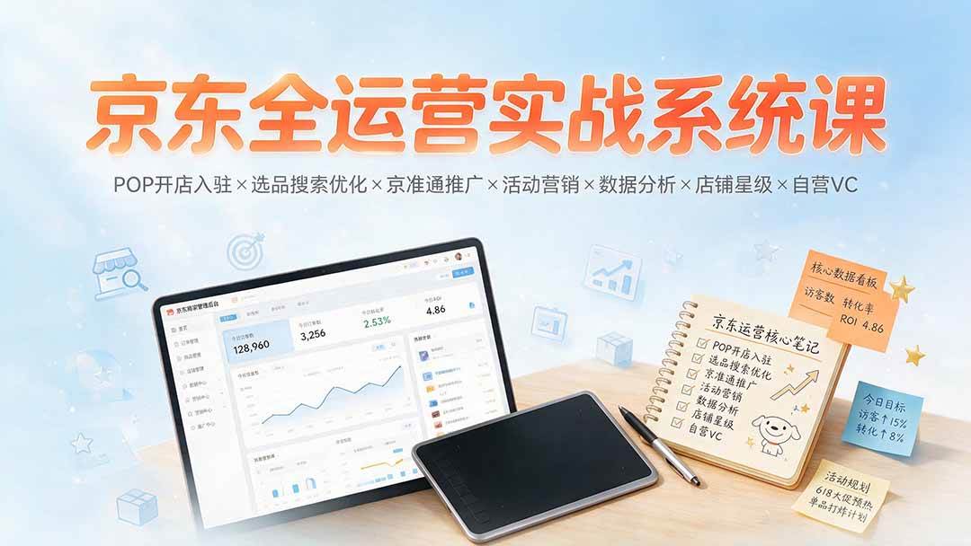 （19581期）京东全运营实战系统课：POP开店入驻×选品搜索优化×京准通推广×活动营销×数据分析×店铺星级×自营VC-云创网