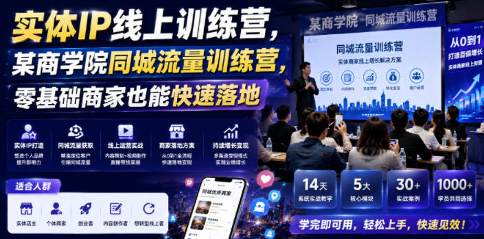 实体IP线上训练营，某商学院同城流量训练营，零基础商家也能快速落地-云创网