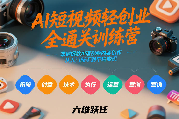 AI短视频轻创业全通关训练营，掌握爆款AI短视频内容创作，从入门新手到平稳变现的六维跃迁-云创网