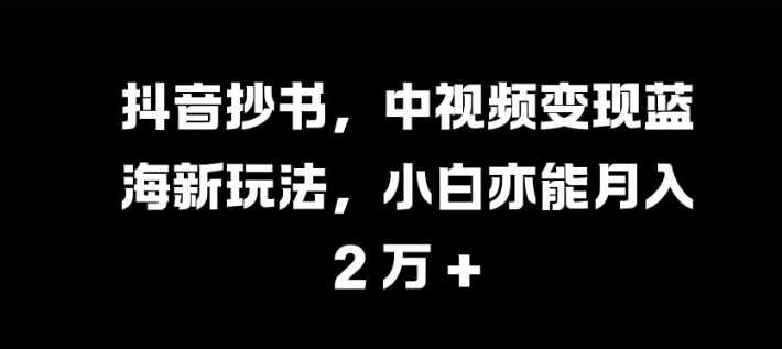 抖音抄书，中视频变现蓝海新玩法，小白亦能月入 过W【揭秘】-云创网