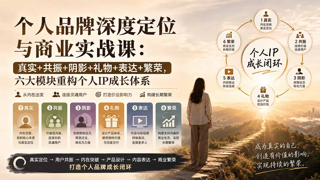 个人品牌深度定位与商业实战课：真实+共振+阴影+礼物+表达+繁荣，六大模块重构个人IP成长体系-云创网
