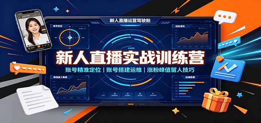 新人直播实战训练营：账号精准定位，账号搭建运维，涨粉峰值留人技巧-云创网