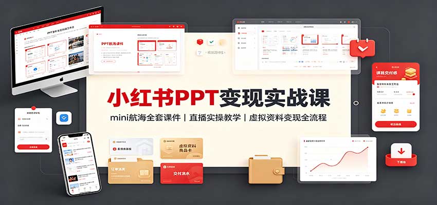 小红书PPT变现实战课：mini航海全套课件+直播实操教学，虚拟资料变现全流程-云创网