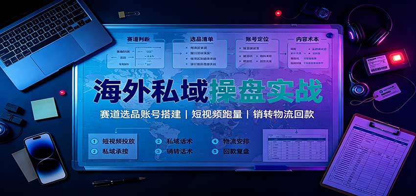 海外私域操盘实战：赛道选品账号搭建，短视频跑量，销转物流回款-云创网