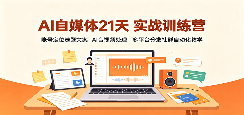 AI自媒体21天实战训练营：账号定位选题文案，AI音视频处理，多平台分发社群自动化教学-云创网