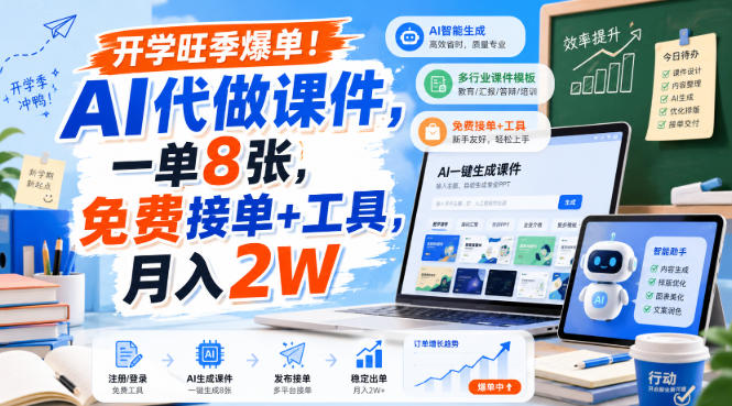 开学旺季爆单！AI代做课件，一单8张，免费接单+工具，月入2W【揭秘】-云创网