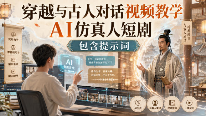 穿越与古人对话视频教学，AI仿真人短剧，包含提示词-云创网