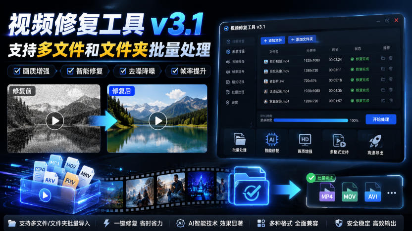 视频修复工具v3.1，支持多文件和文件夹批量处理-云创网