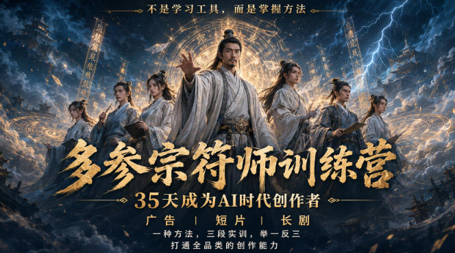 多参宗符师训练营，35天成为AI时代创作者，广告|短片|长剧，一种方法，三段实训，举一反三，打通全品类的创作能力-云创网