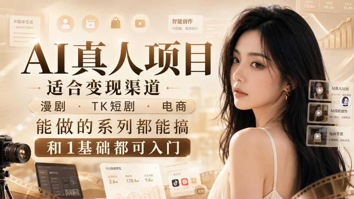 AI真人项目，适合变现渠道，漫剧，TK短剧，电商，能做的系列都能搞，0和1基础都可入门-云创网