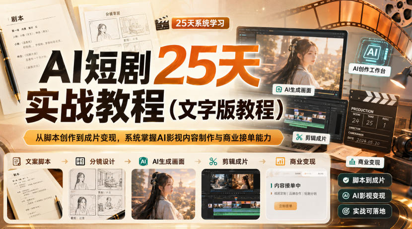 AI短剧25天实战教程(文字版教程)，从脚本创作到成片变现，系统掌握AI影视内容制作与商业接单能力-云创网