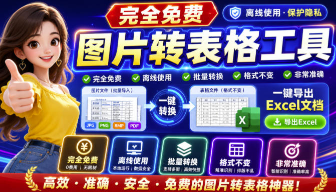 图片表格识别提取工具，支持一键从图片中智能提取表格并导出Excel文件，可离线免网运行，FastTableOCR-云创网