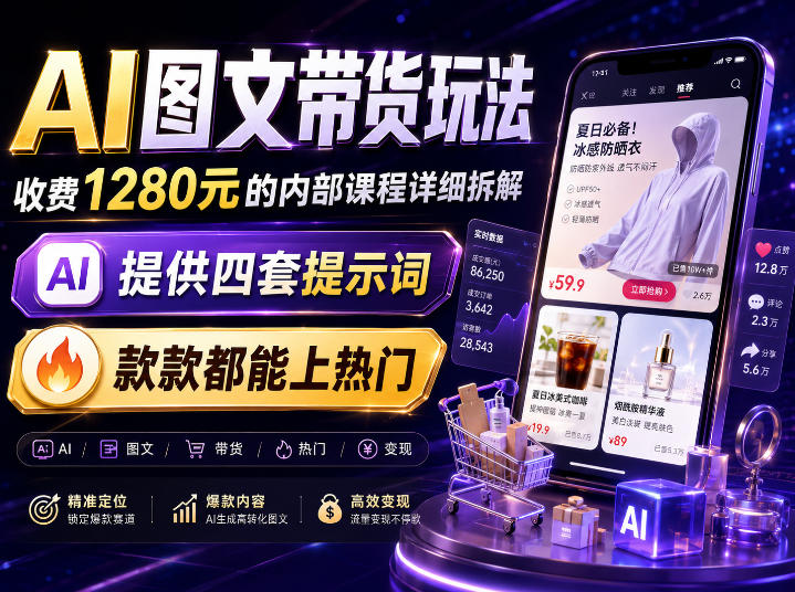 AI图文带货内部玩法，1280内部课程对外系统拆解，看完直接上手变现！-云创网