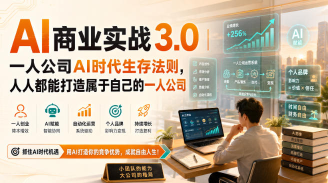 AI商业实战3.0｜一人公司AI时代生存法则，人人都能打造属于自己的一人公司-云创网