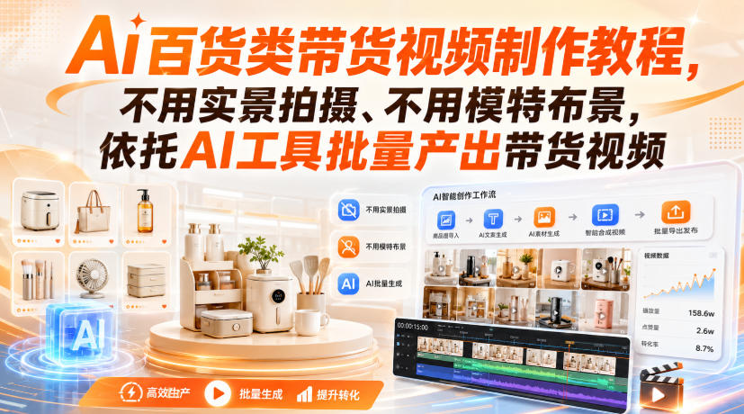 Ai百货类带货视频制作教程，不用实景拍摄、不用模特布景，依托AI工具批量产出带货视频-云创网
