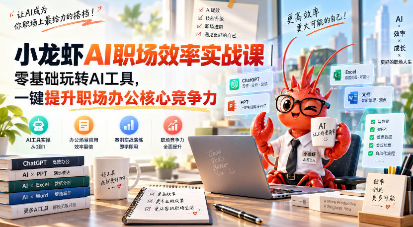 小龙虾AI职场效率实战课｜零基础玩转AI工具，一键提升职场办公核心竞争力-云创网