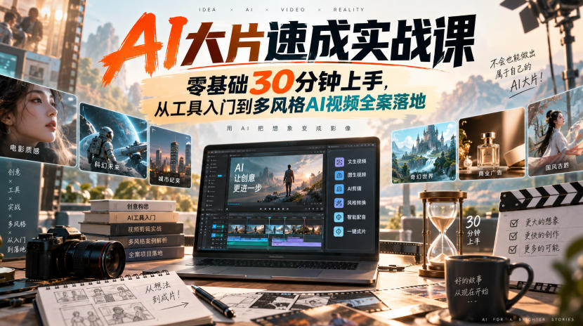 AI大片速成实战课｜零基础30分钟上手，从工具入门到多风格AI视频全案落地​-云创网