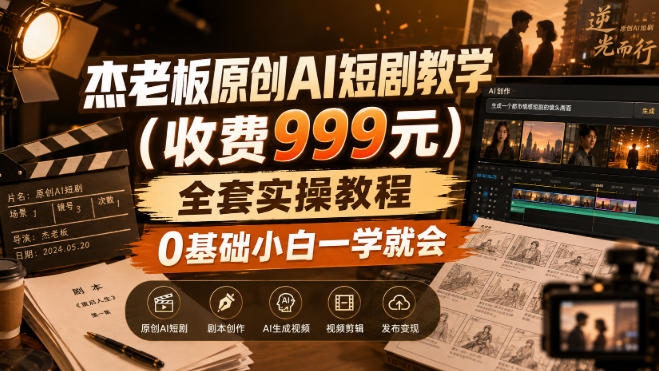 杰老板原创AI短剧教学(收费999元)，全套实操教程，0基础小白一学就会，非搬运技术-云创网