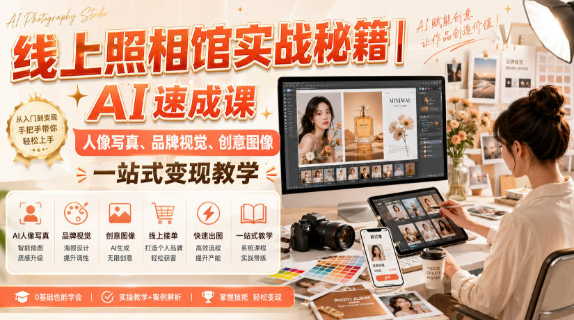 线上照相馆实战秘籍｜AI速成课，人像写真、品牌视觉、创意图像一站式变现教学-云创网