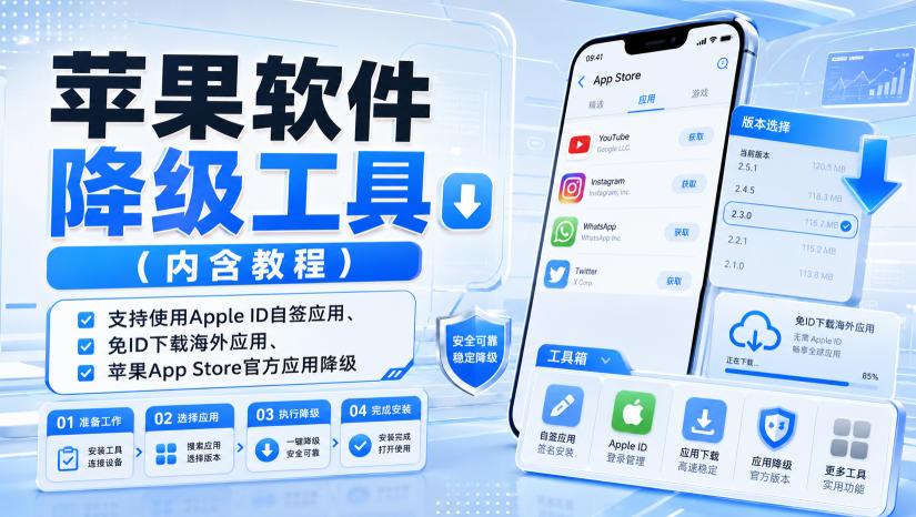 苹果软件降级工具(内含教程)，支持使用Apple ID自签应用、免ID下载海外应用、苹果App Store官方应用降级等-云创网