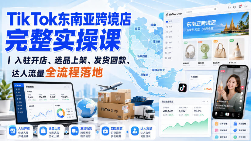 TikTok东南亚跨境店完整实操课｜入驻开店、选品上架、发货回款、达人流量全流程落地-云创网
