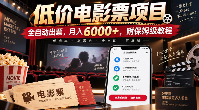 低价电影票项目，全自动出票，月入6000+，附保姆级教程【揭秘】-云创网