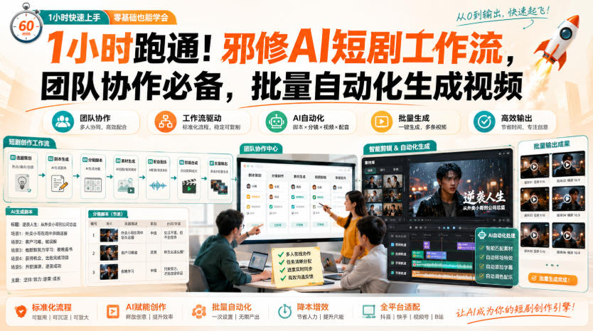 1小时跑通！邪修AI短剧工作流，团队协作必备，批量自动化生成视频-云创网