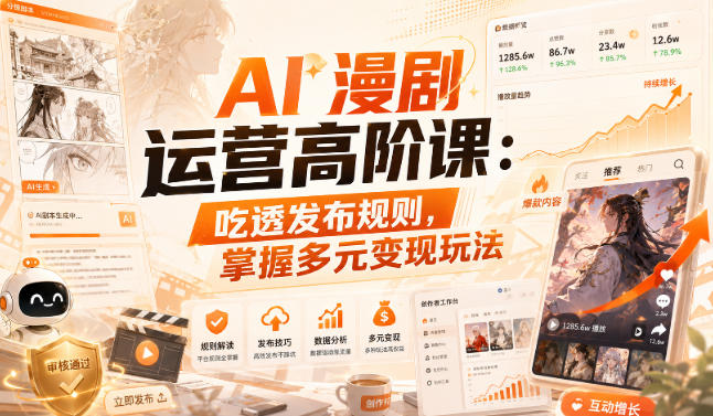 AI漫剧运营高阶课：吃透发布规则，掌握多元变现玩法-云创网
