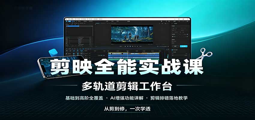 剪映全能实战课：基础到高阶全覆盖，AI增强功能，剪辑排错落地教学-云创网