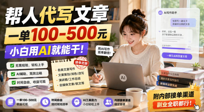 帮人代写文章，一单100-500，小白用AI就能干，附内部接单渠道，副业全职都行【揭秘】-云创网