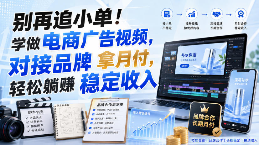 别再追小单！学做电商广告视频，对接品牌拿月付，轻松躺賺稳定收入【原创双语字幕】-云创网