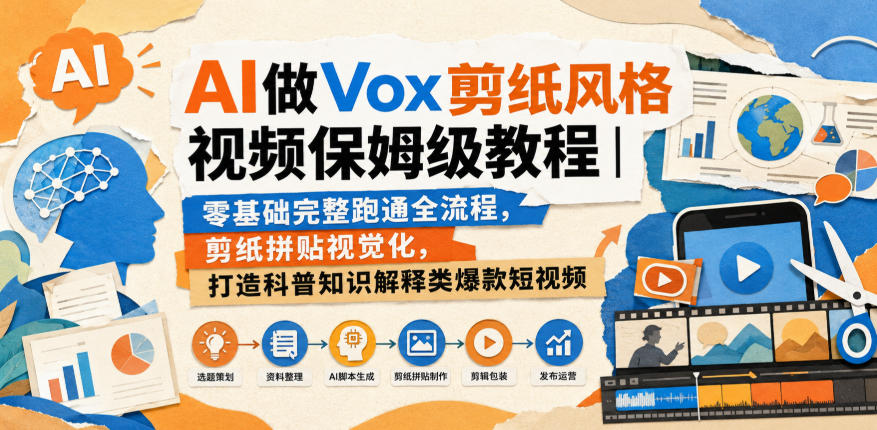AI做Vox剪纸风格视频保姆级教程｜零基础完整跑通全流程，剪纸拼贴视觉化，打造科普知识解释类爆款短视频-云创网