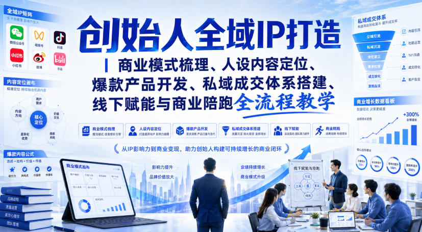 创始人全域IP打造｜商业模式梳理、人设内容定位、爆款产品开发、私域成交体系搭建、线下赋能与商业陪跑全流程教学-云创网