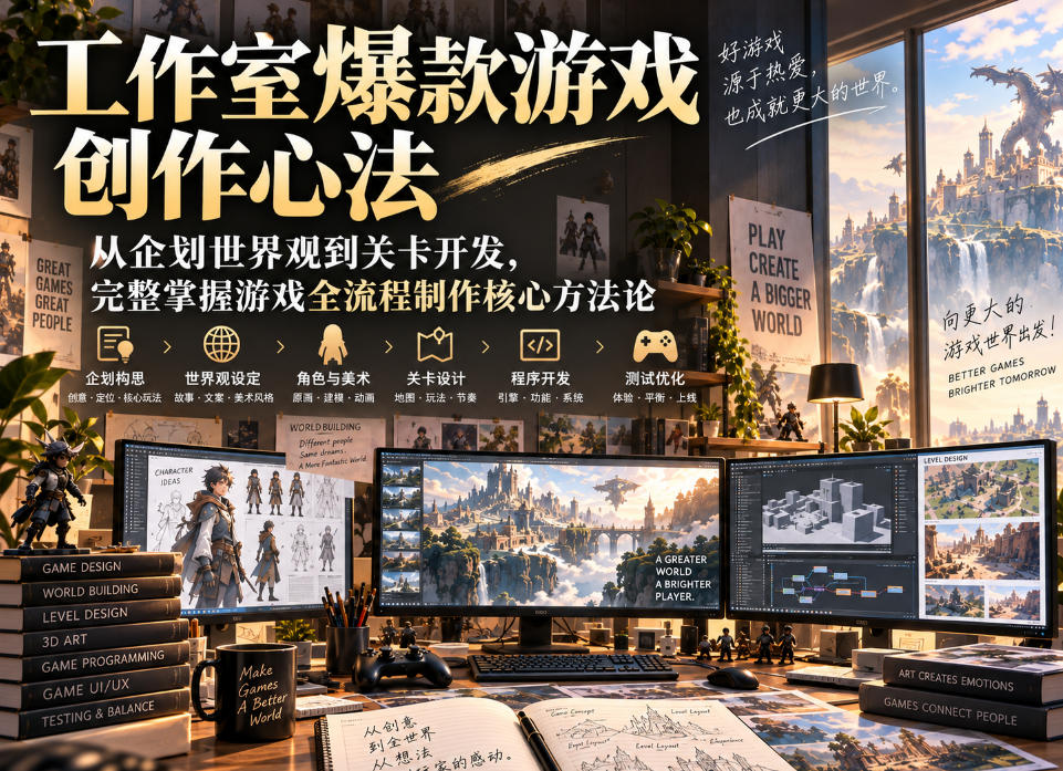 工作室爆款游戏创作心法｜从企划世界观到关卡开发，完整掌握游戏全流程制作核心方法论-云创网
