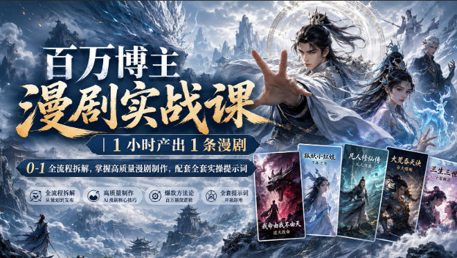百万博主漫剧实战课｜1小时产出1条漫剧，0‑1全流程拆解，掌握高质量漫剧制作，配套全套实操提示词-云创网