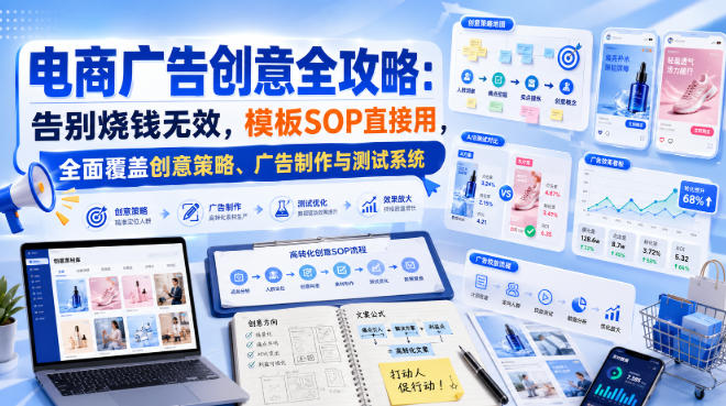 电商广告创意全攻略：告别烧钱无效，模板SOP直接用，全面覆盖创意策略、广告制作与测试系统【原创双语字幕】-云创网