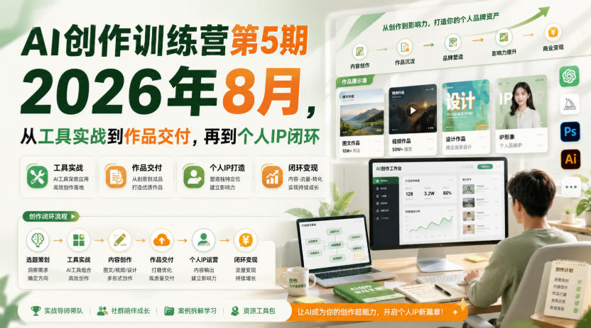 AI创作训练营第5期2026年8月，从工具实战到作品交付，再到个人IP闭环(更新0904)-云创网