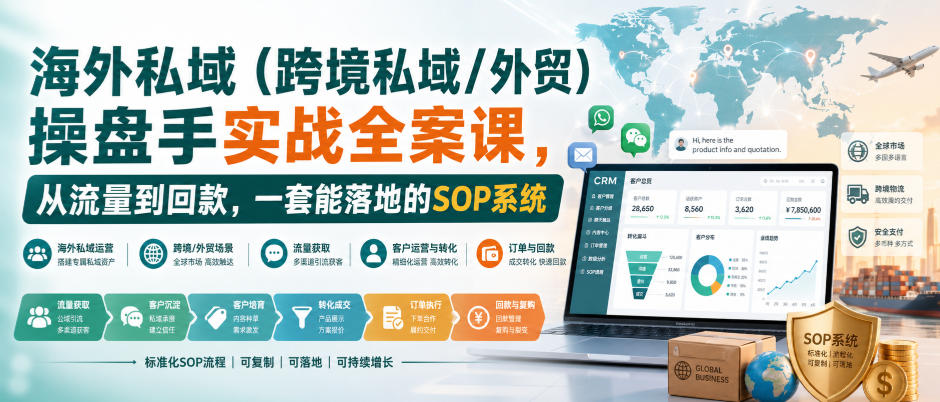 海外私域(跨境私域/外贸)操盘手实战全案课，从流量到回款，一套能落地的SOP系统-云创网