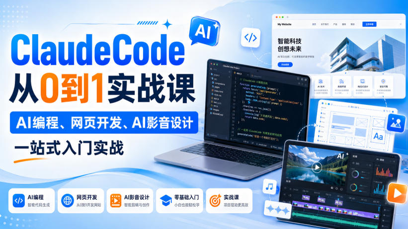 Claude Code从0到1实战课，AI编程、网页开发、AI影音设计一站式入门实战(更新)-云创网