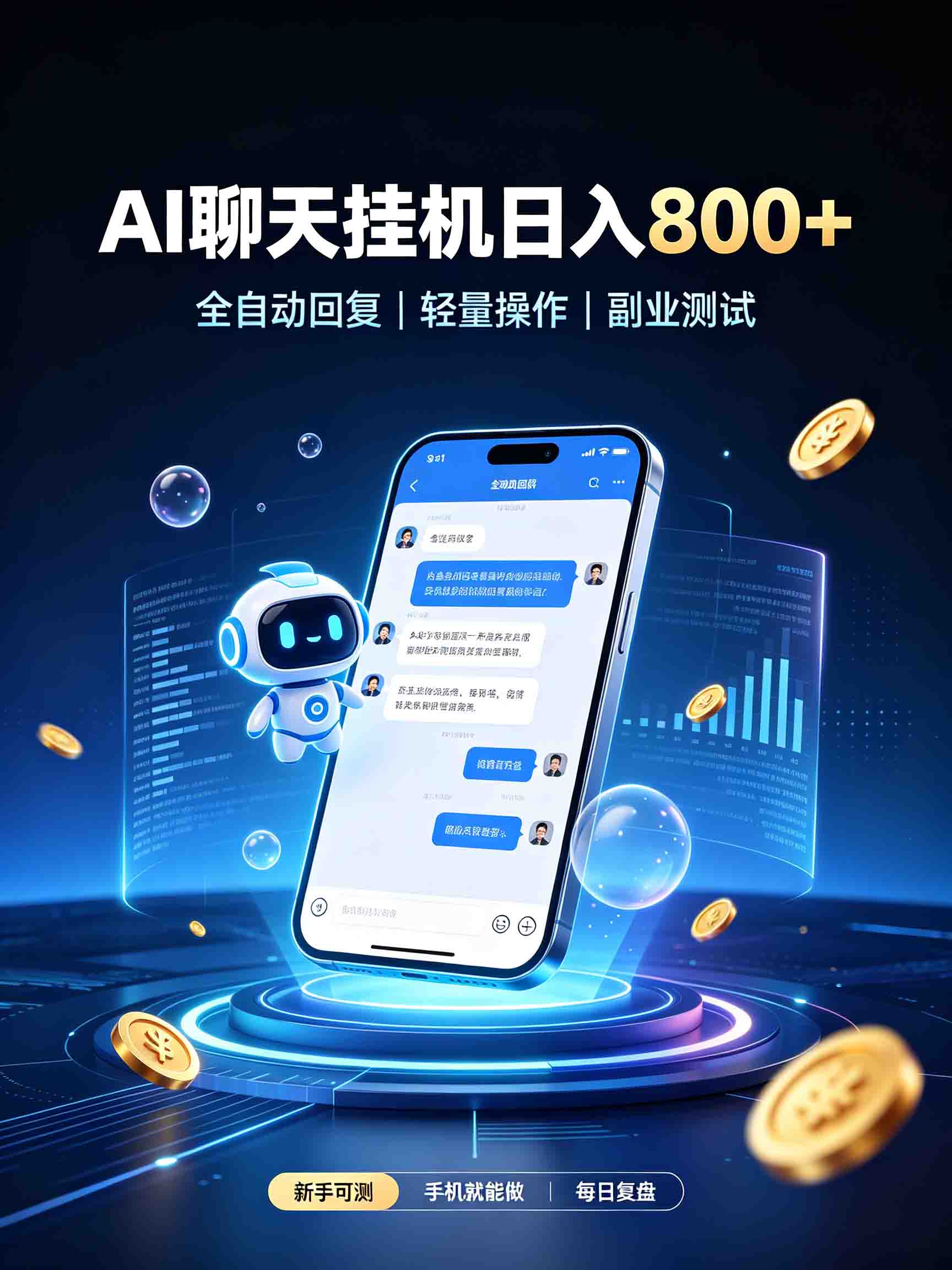 AI聊天挂机，日入800+，适用个人副业，工作室矩阵操作-云创网