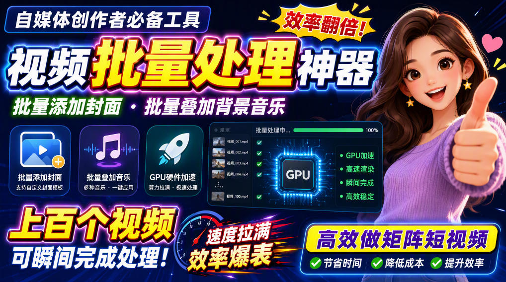 视频批量加封面，把封面添加到视频第一帧，不用剪辑软件批量添加-云创网
