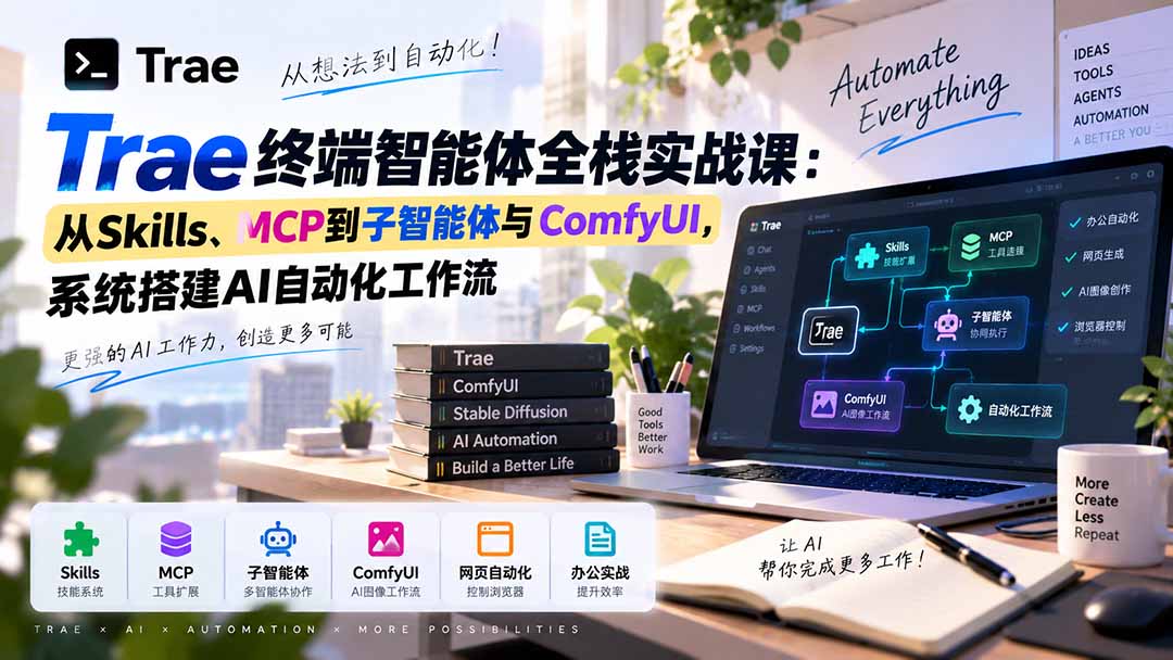 Trae终端智能体全栈实战课：从Skills、MCP到子智能体与ComfyUI，系统搭建AI自动化工作流-云创网