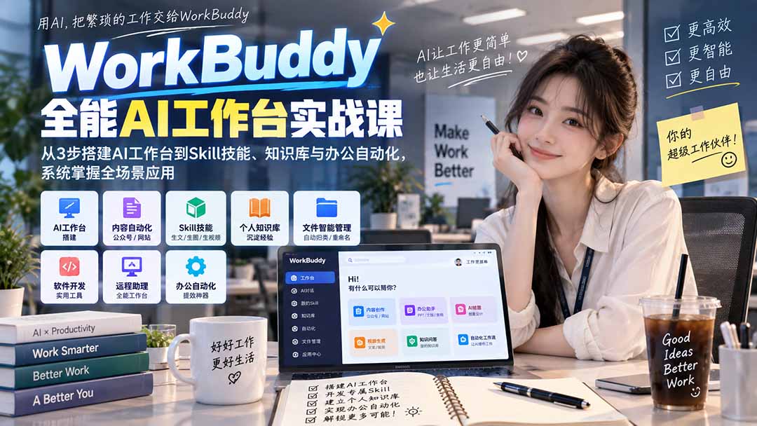 WorkBuddy全能AI工作台实战课：从3步搭建AI工作台到Skill技能、知识库与办公自动化，系统掌握全场景应用-云创网