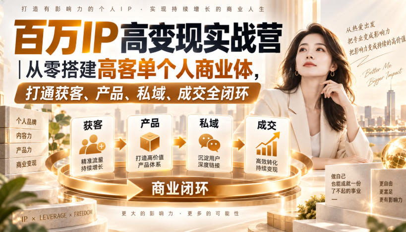 百万IP高变现实战营｜从零搭建高客单个人商业体，打通获客、产品、私域、成交全闭环​-云创网