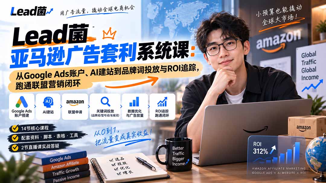Lead菌亚马逊广告套利系统课：从Google Ads账户、AI建站到品牌词投放与ROI追踪，跑通联盟营销闭环-云创网