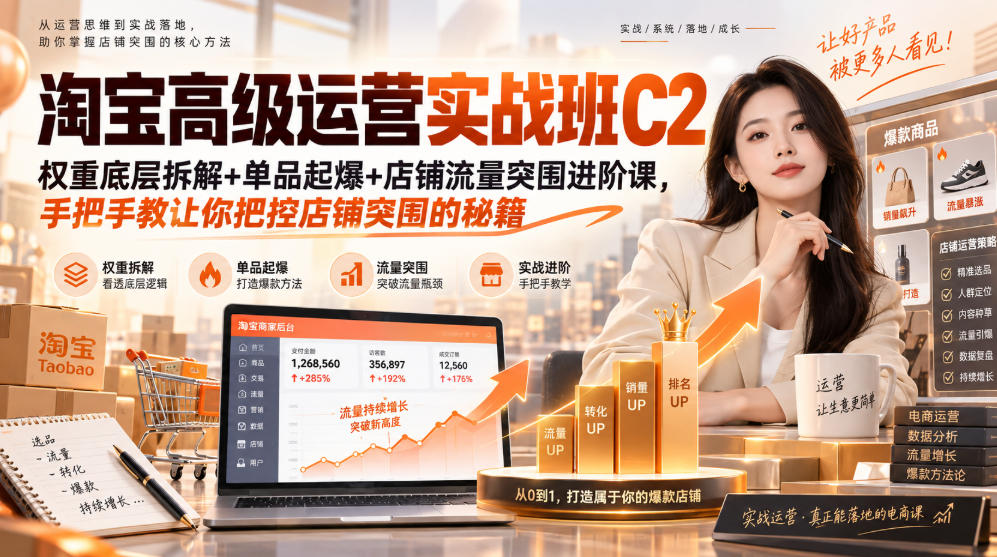 淘宝高级运营实战班C2｜权重底层拆解+单品起爆+店铺流量突围进阶课，手把手教让你把控店铺突围的秘籍-云创网
